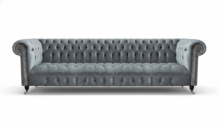 Chesterfield Luxury Four-Seater Gray Sofa Couch Living Room Furniture