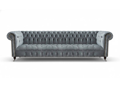 Chesterfield Luxury Four-Seater Gray Sofa Couch Living Room Furniture