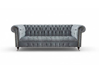 Chesterfield Sofa Three-seater Living Room Couch Furniture Gray Textile New