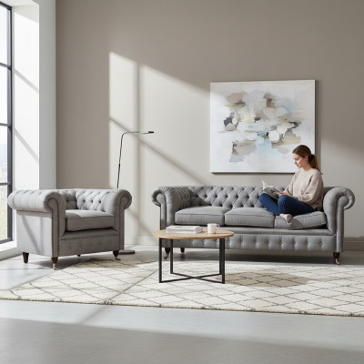 Sofa set couch upholstery Chesterfield design sofa three-seater set armchair