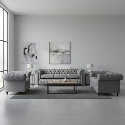Chesterfield Sofa Set Upholstery Fabric Textile Couch Sofa Suite 3-piece New