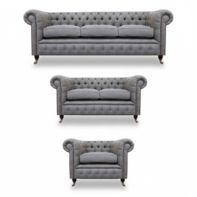 Chesterfield Sofa Set Upholstery Fabric Textile Couch Sofa Suite 3-piece New
