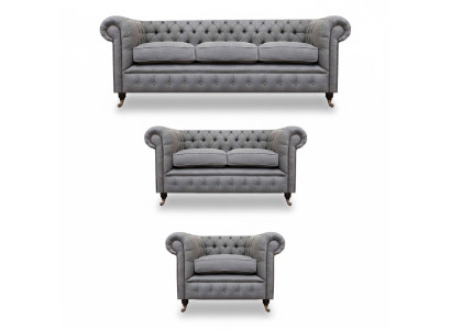 Chesterfield Sofa Set Upholstery Fabric Textile Couch Sofa Suite 3-piece New