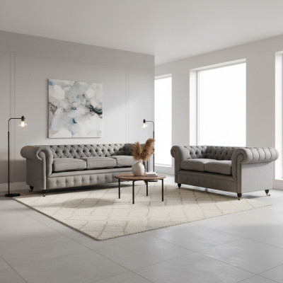 Chesterfield Design Luxury Upholstered Sofa Couch Seat Ensemble Textile Sofa Set
