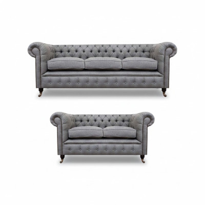 Chesterfield Design Luxury Upholstered Sofa Couch Seat Ensemble Textile Sofa Set