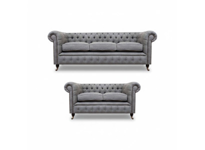 Chesterfield Design Luxury Upholstered Sofa Couch Seat Ensemble Textile Sofa Set