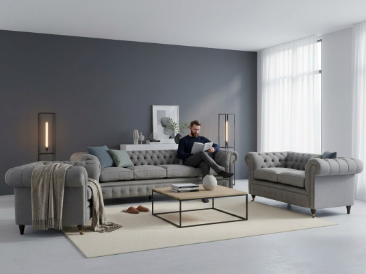 Sofa set fabric textile upholstered sofa Chesterfield living room new design