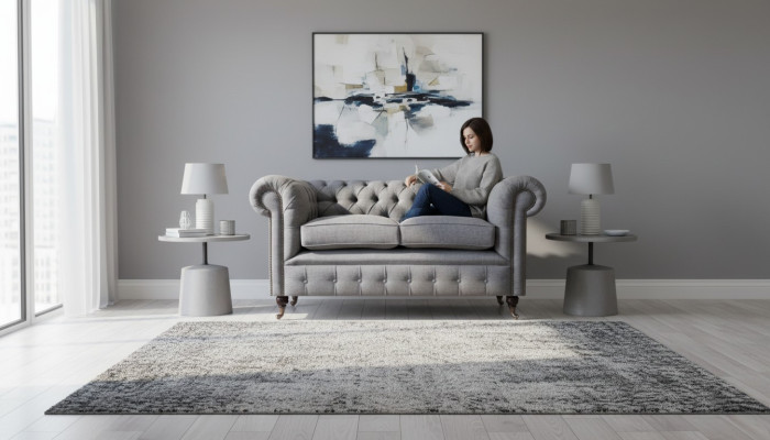 Design sofa upholstery couch gray luxury fabric two-seater sofas Chesterfield
