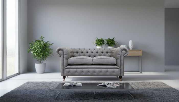 Design sofa upholstery couch gray luxury fabric two-seater sofas Chesterfield