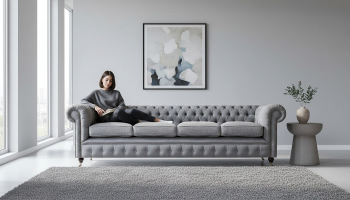 Chesterfield four-seater gray sofa couch living room furnishing new textile