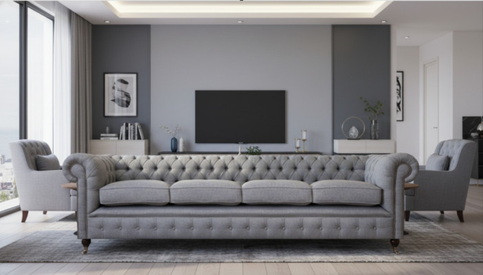 Chesterfield four-seater gray sofa couch living room furnishing new textile