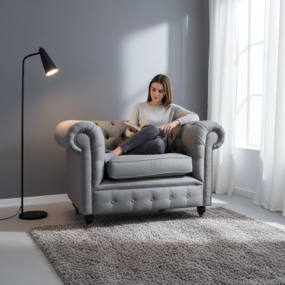 Living room chair luxury upholstered fabric Chesterfield textile seating new furnishings