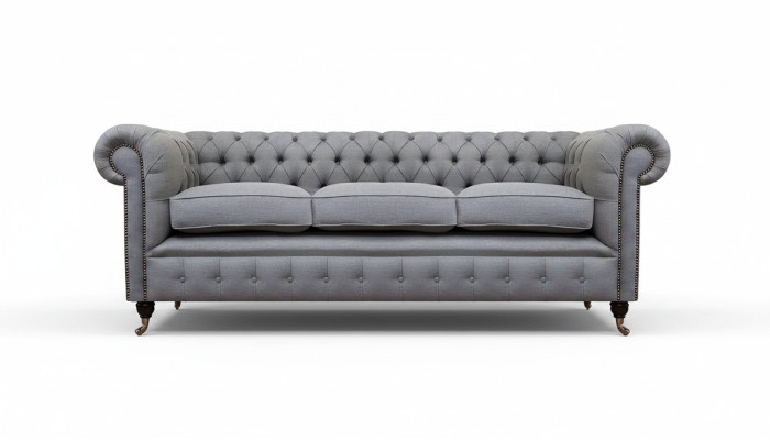 Gray Chesterfield living room textile fabric furniture luxury three-seater sofa