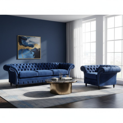 Textile Fabric Design Sofa Upholstery Couch Blue Three-Seater Sofa Armchair Chesterfield