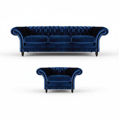 Textile Fabric Design Sofa Upholstery Couch Blue Three-Seater Sofa Armchair Chesterfield