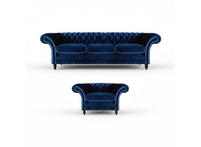 Textile Fabric Design Sofa Upholstery Couch Blue Three-Seater Sofa Armchair Chesterfield