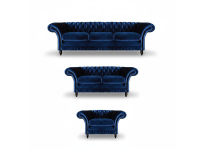 Luxury Design New Living Room Set Blue Sofa 3-piece Chesterfield Furniture Set