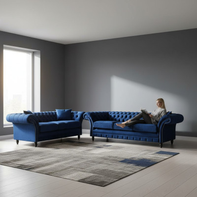 Living room 2-piece three-seater sofa blue two-seater sofas furnishing Chesterfield