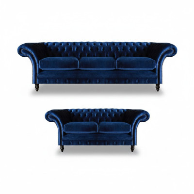 Living room 2-piece three-seater sofa blue two-seater sofas furnishing Chesterfield