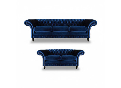Living room 2-piece three-seater sofa blue two-seater sofas furnishing Chesterfield