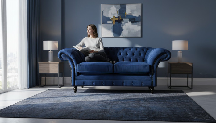 Living room sofas couch two-seater furniture blue Chesterfield new