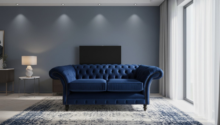 Living room sofas couch two-seater furniture blue Chesterfield new