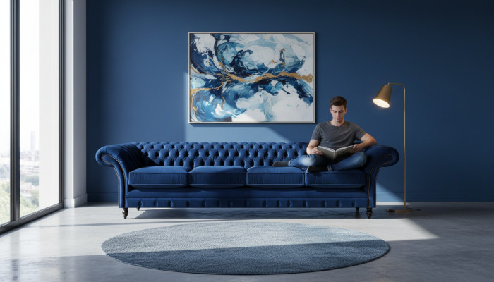 Luxury Design Chesterfield Four-Seater Sofa Blue Couch Living Room Furniture