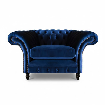 Blue Chesterfield Armchair Luxury Design Upholstery Fabric New Living Room Furnishing