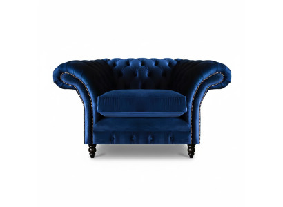 Blue Chesterfield Armchair Luxury Design Upholstery Fabric New Living Room Furnishing