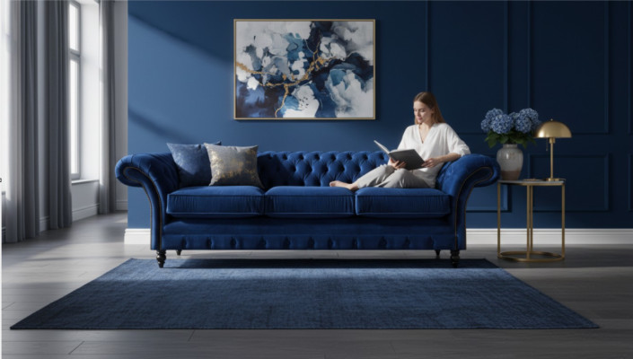 Chesterfield Luxury Sofa Three-Seater Living Room Upholstery Fabric Textile Design New