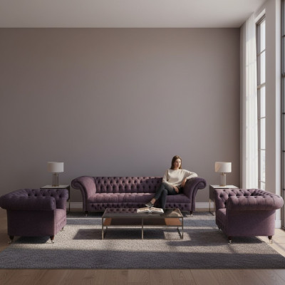 Chesterfield Design Luxury Upholstered Sofa Couch Seating Set Upholstery Fabric Textile