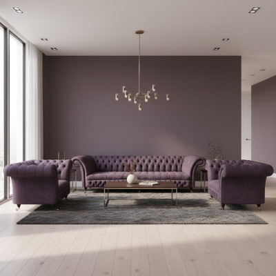 Chesterfield Design Luxury Upholstered Sofa Couch Seating Set Upholstery Fabric Textile