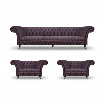 Chesterfield Design Luxury Upholstered Sofa Couch Seating Set Upholstery Fabric Textile