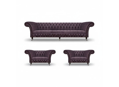 Chesterfield Design Luxury Upholstered Sofa Couch Seating Set Upholstery Fabric Textile