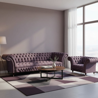 Suit Set 2-piece Design Three-seater Sofa Luxury Armchair Chesterfield Living Room