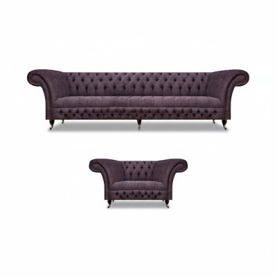 Suit Set 2-piece Design Three-seater Sofa Luxury Armchair Chesterfield Living Room