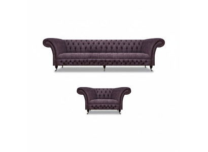 Suit Set 2-piece Design Three-seater Sofa Luxury Armchair Chesterfield Living Room