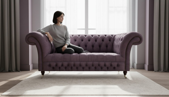 Chesterfield sofa two-seater living room couch luxury upholstery fabric textile