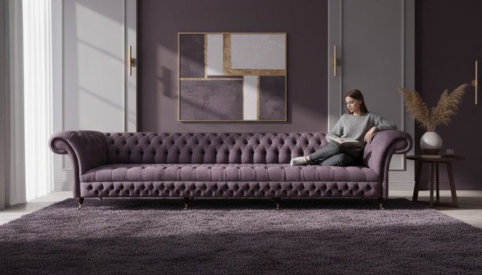 Luxury Upholstered Furniture Chesterfield Four-Seater Sofa Couch Fabric Living Room