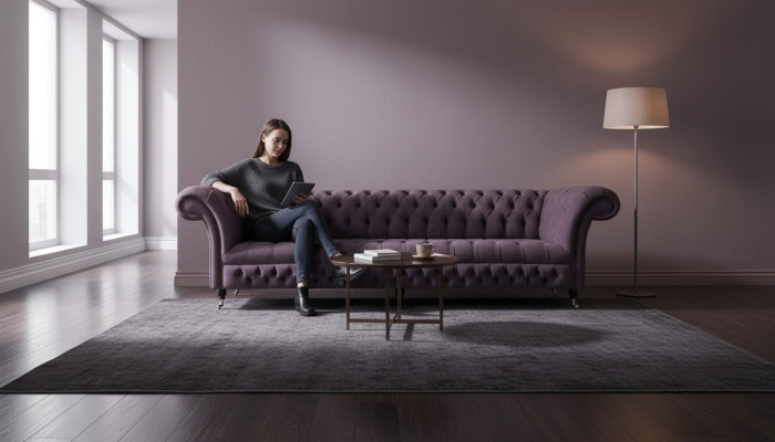 Chesterfield sofa three-seater living room sofas couch luxury purple upholstered seat