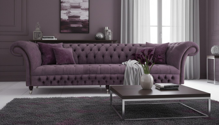 Chesterfield sofa three-seater living room sofas couch luxury purple upholstered seat