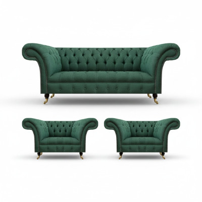 Complete set 3-piece living room 2x armchair with three-seater sofa Chesterfield couch