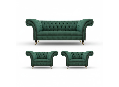 Complete set 3-piece living room 2x armchair with three-seater sofa Chesterfield couch