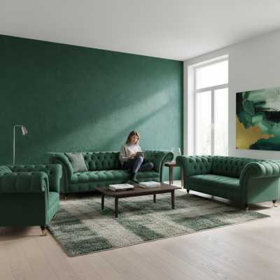 Luxury Green Sofas Complete Sofa Set Upholstered Furniture Living Room Couch Fabric