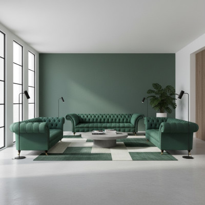 Luxury Green Sofas Complete Sofa Set Upholstered Furniture Living Room Couch Fabric