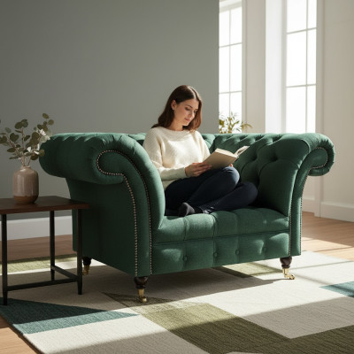 Living room armchair luxury upholstered furniture green upholstered seat Chesterfield new