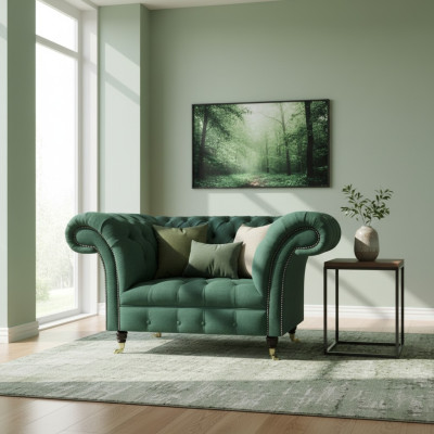 Living room armchair luxury upholstered furniture green upholstered seat Chesterfield new