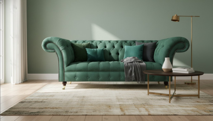 Luxury Three-Seater Sofa Couch Chesterfield Living Room Green Upholstered Seat New