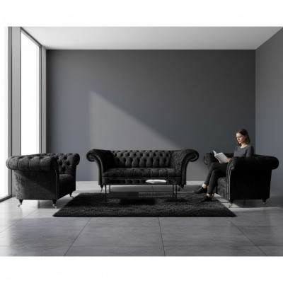 Living room sofa set Chesterfield furniture luxury complete 2x armchairs