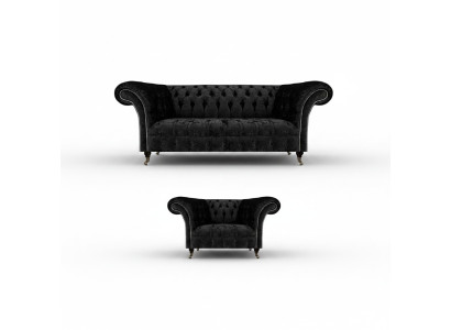 Black Complete Chesterfield Upholstered Seat Furniture Luxury Living Room